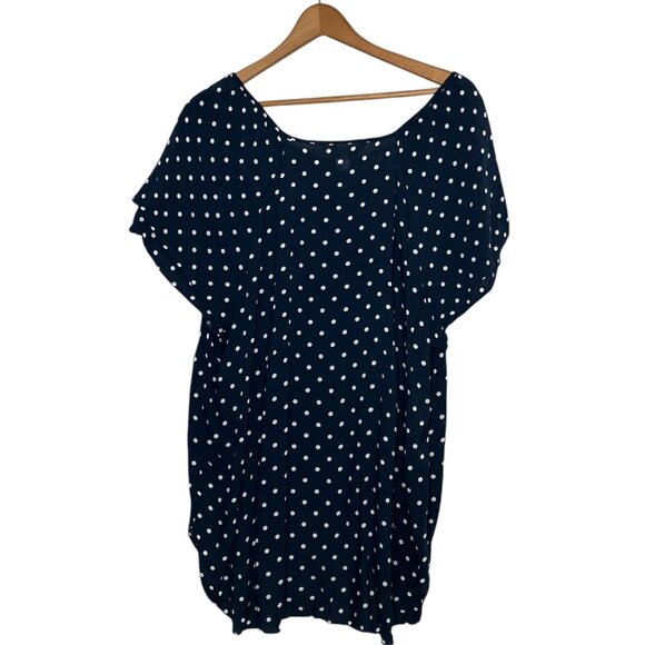 CJ Banks Size 1X Navy Blue White Polka Dot Rayon Pullover Top Blouse Shirt Plus - Picture 2 of 4